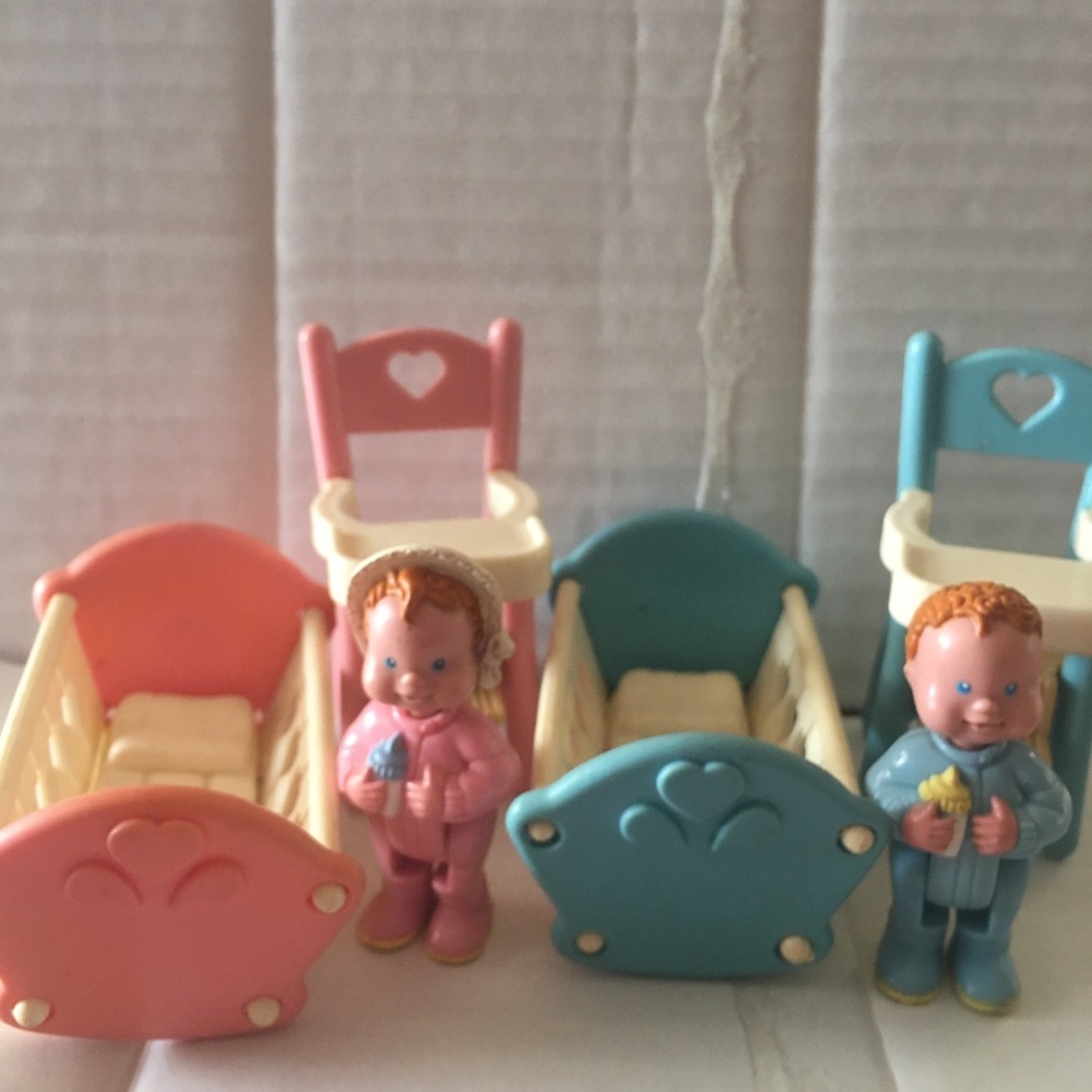 Fisher Price Loving Family Dollhouse Baby Boy & Girl Twins Highchairs & Cradles